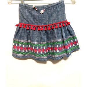 Cat & Jack Boho Skirt Drawstring Tassels Embroider